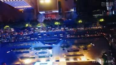 4K城市交通_航拍城市夜晚高峰期用的交通